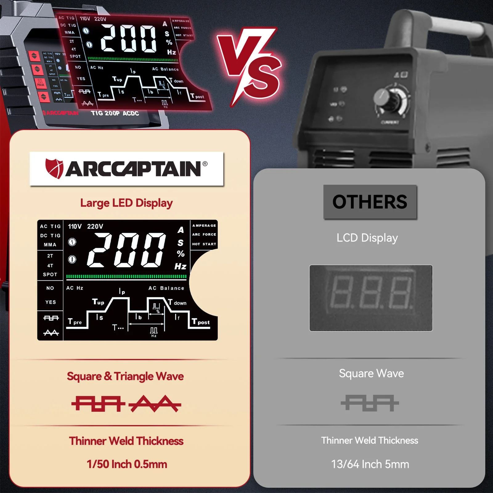 Arccaptain AC DC TIG200P Multi Process Pulse TIG Aluminum Welder - Image 11
