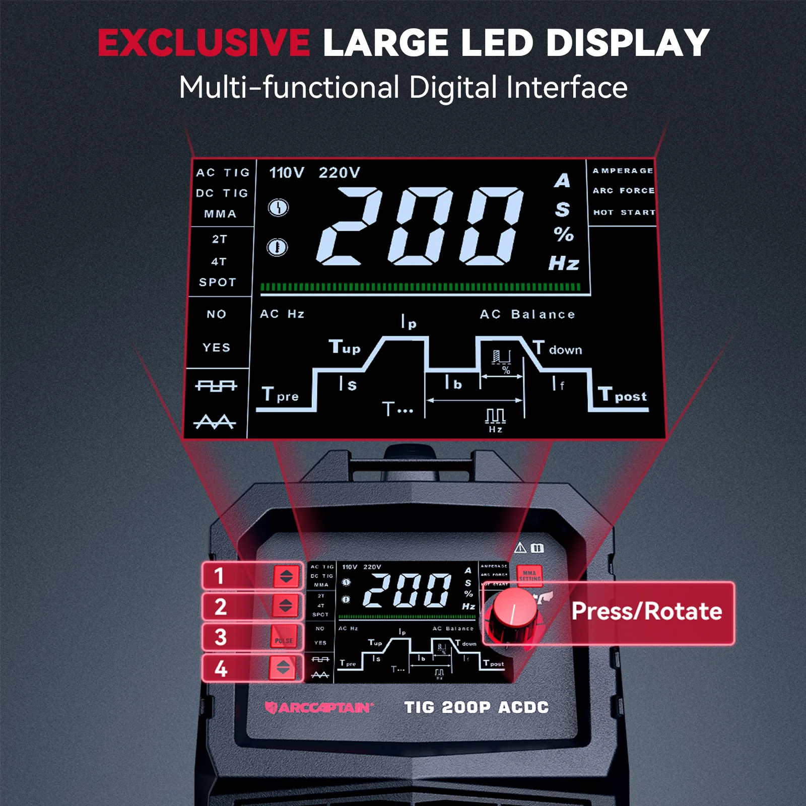 Arccaptain AC DC TIG200P Multi Process Pulse TIG Aluminum Welder - Image 3