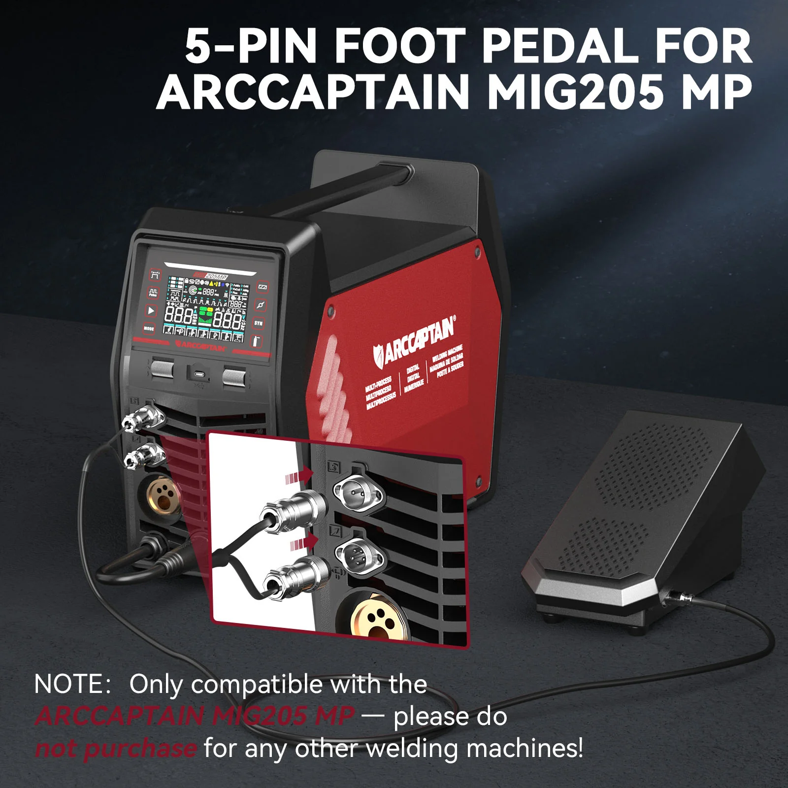ARCCAPTAIN Foot Pedal Remote Amp Control 5-Pin Connector for MIG205MP Welder - Image 7