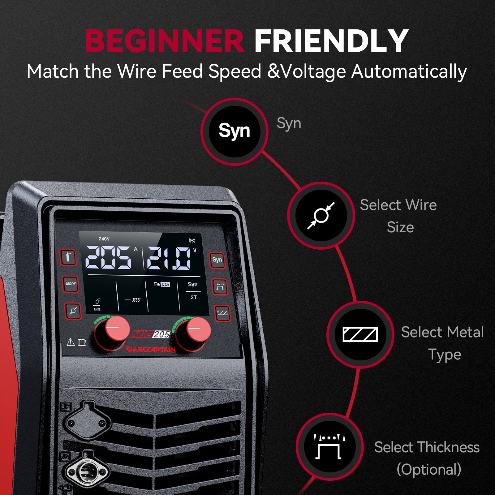 Arccaptain MIG205 Pro Gas MIG Welder Stainless Steel Multi Process Machine - Image 6