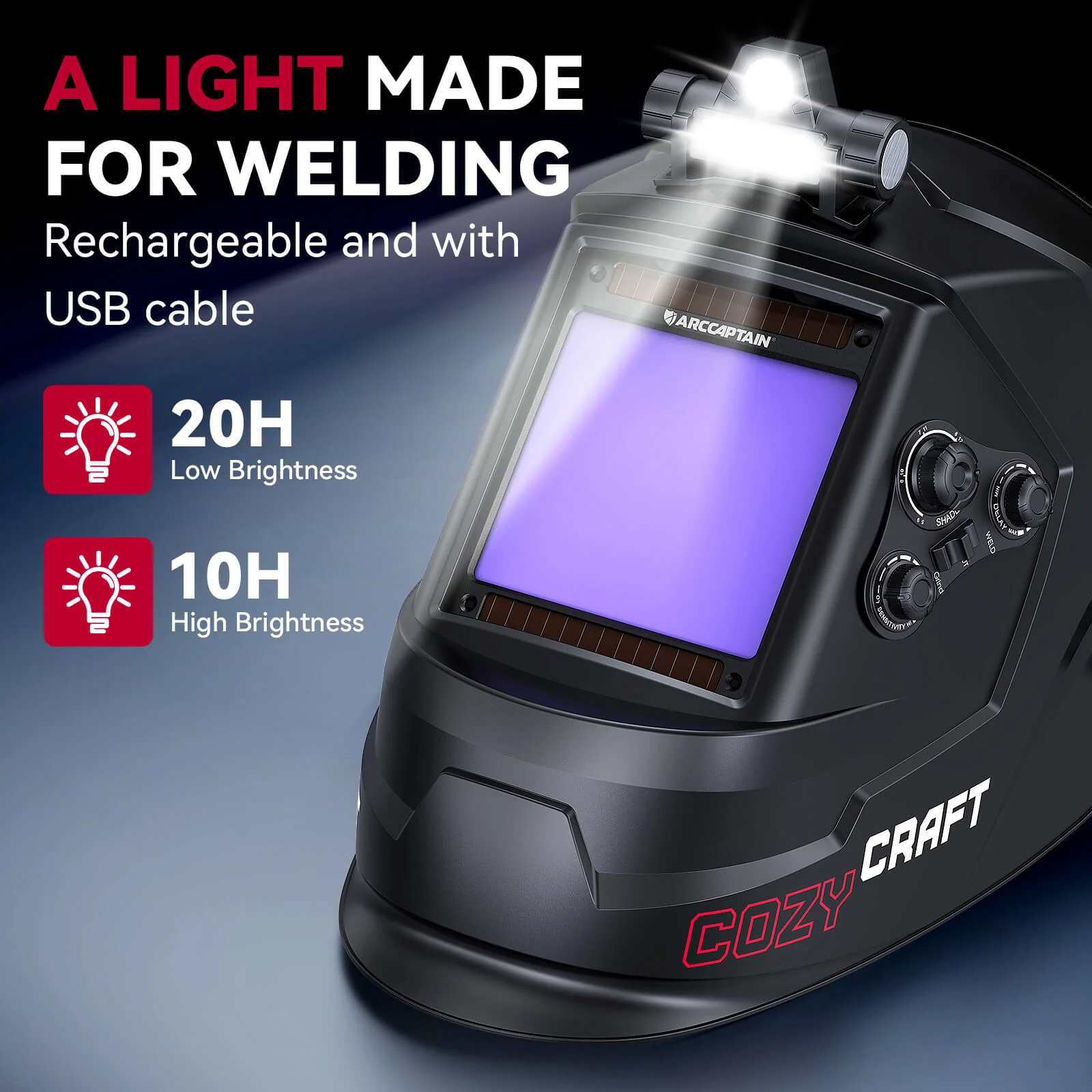 Auto Dark True Color Welding Helmet with LED Light CozyCraft X200 - Image 8