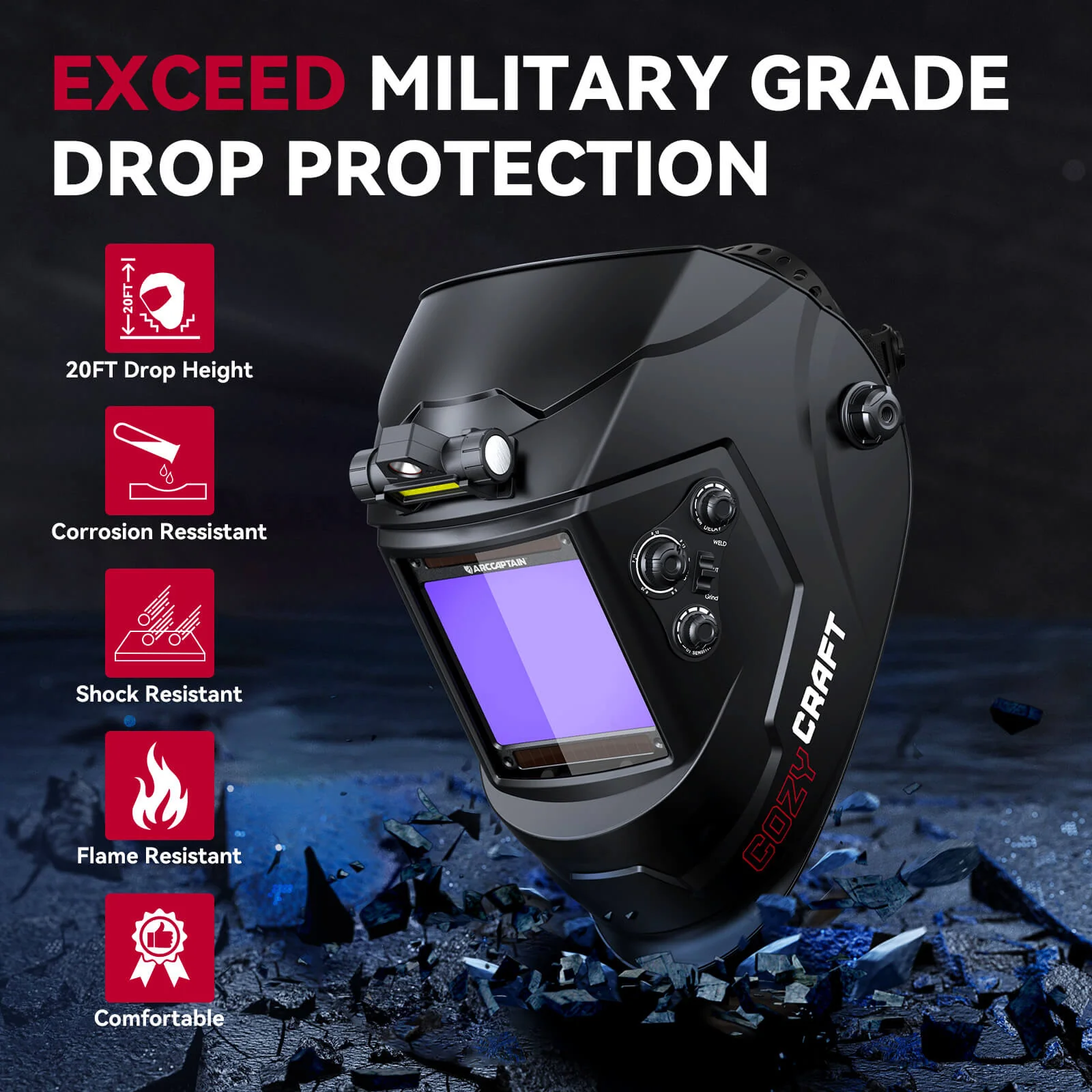 Auto Dark True Color Welding Helmet with LED Light CozyCraft X200 - Image 10