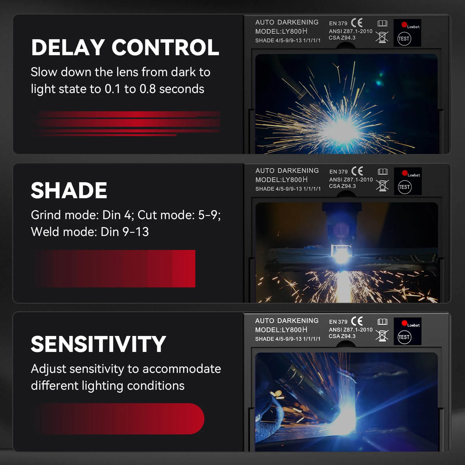 Auto Dark True Color Welding Helmet with LED Light CozyCraft X200 - Image 12