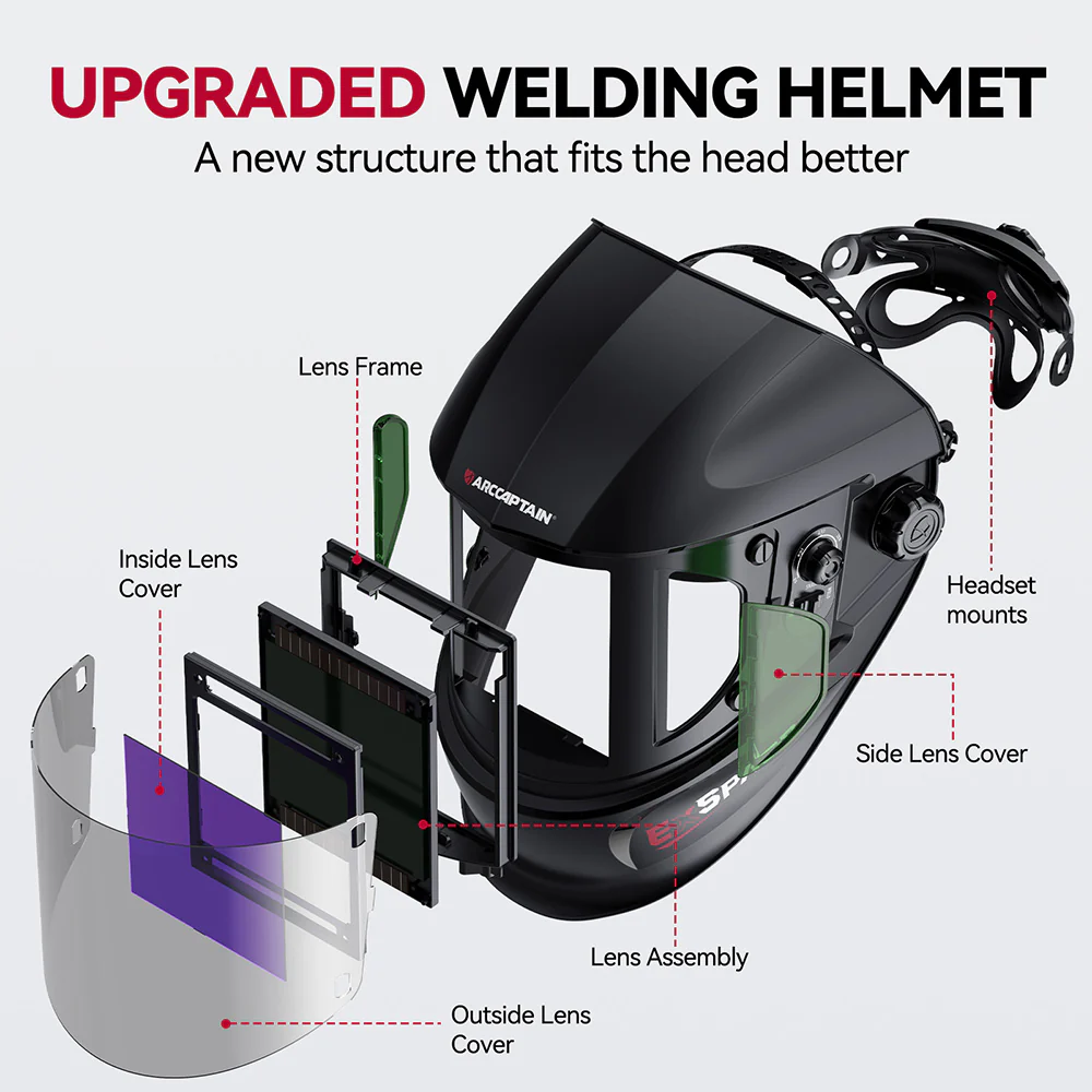 Super Large View Welding Helmet Black EXSpace X300 - Image 6