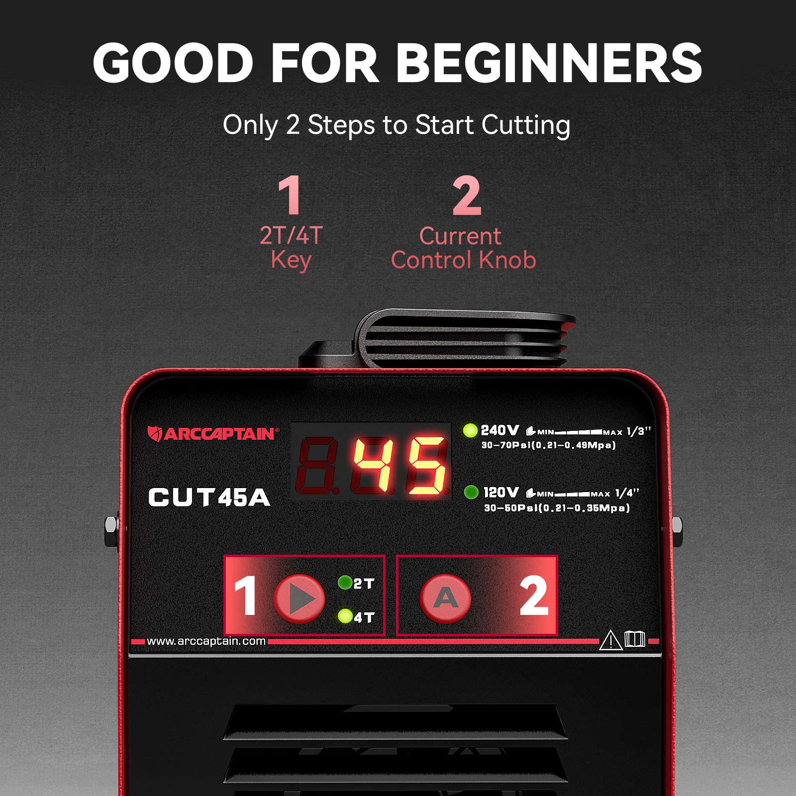Arccaptain CUT45 Dual Voltage 2T/4T Beginner-Friendly Plasma Cutter - Image 3