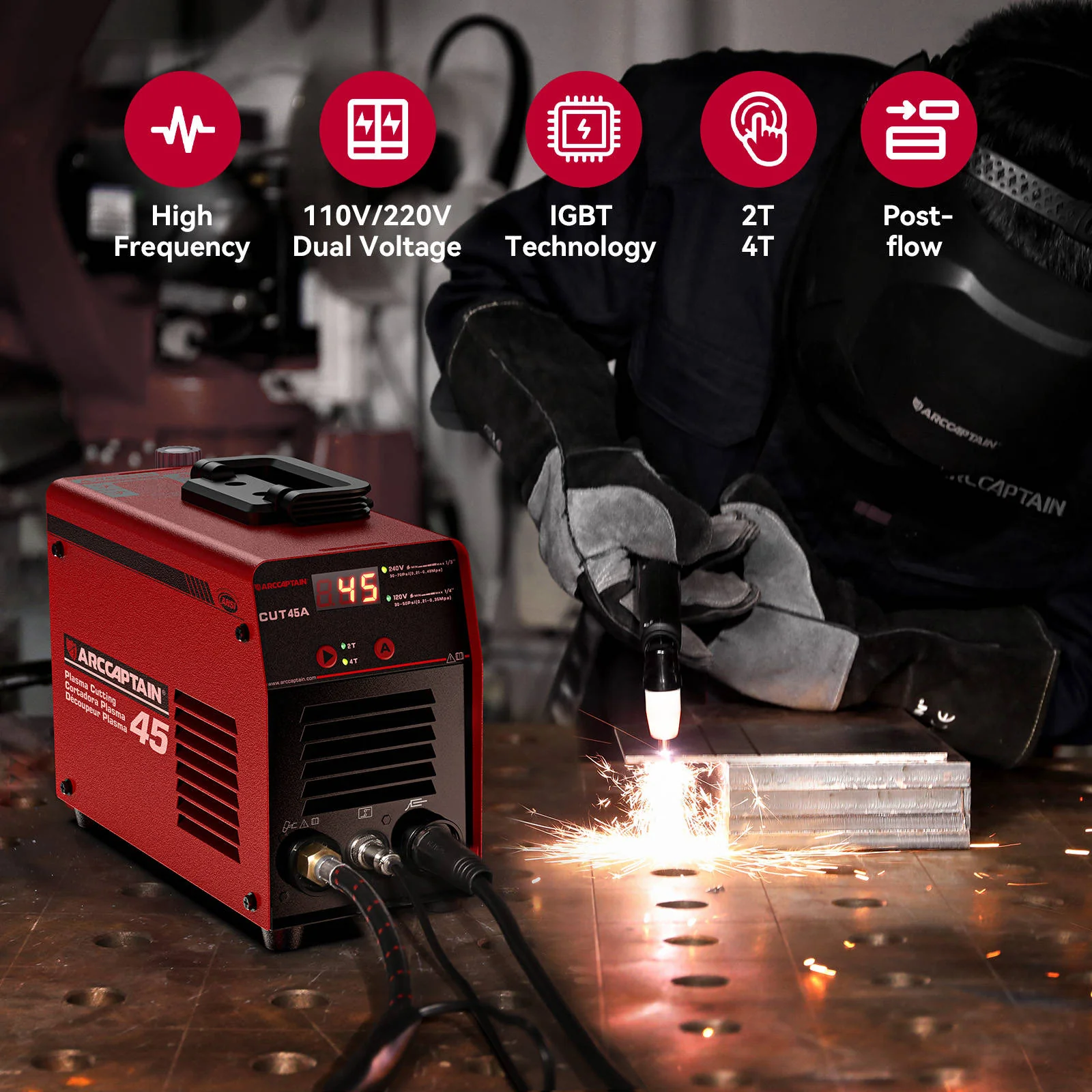 Arccaptain CUT45 Dual Voltage 2T/4T Beginner-Friendly Plasma Cutter - Image 6
