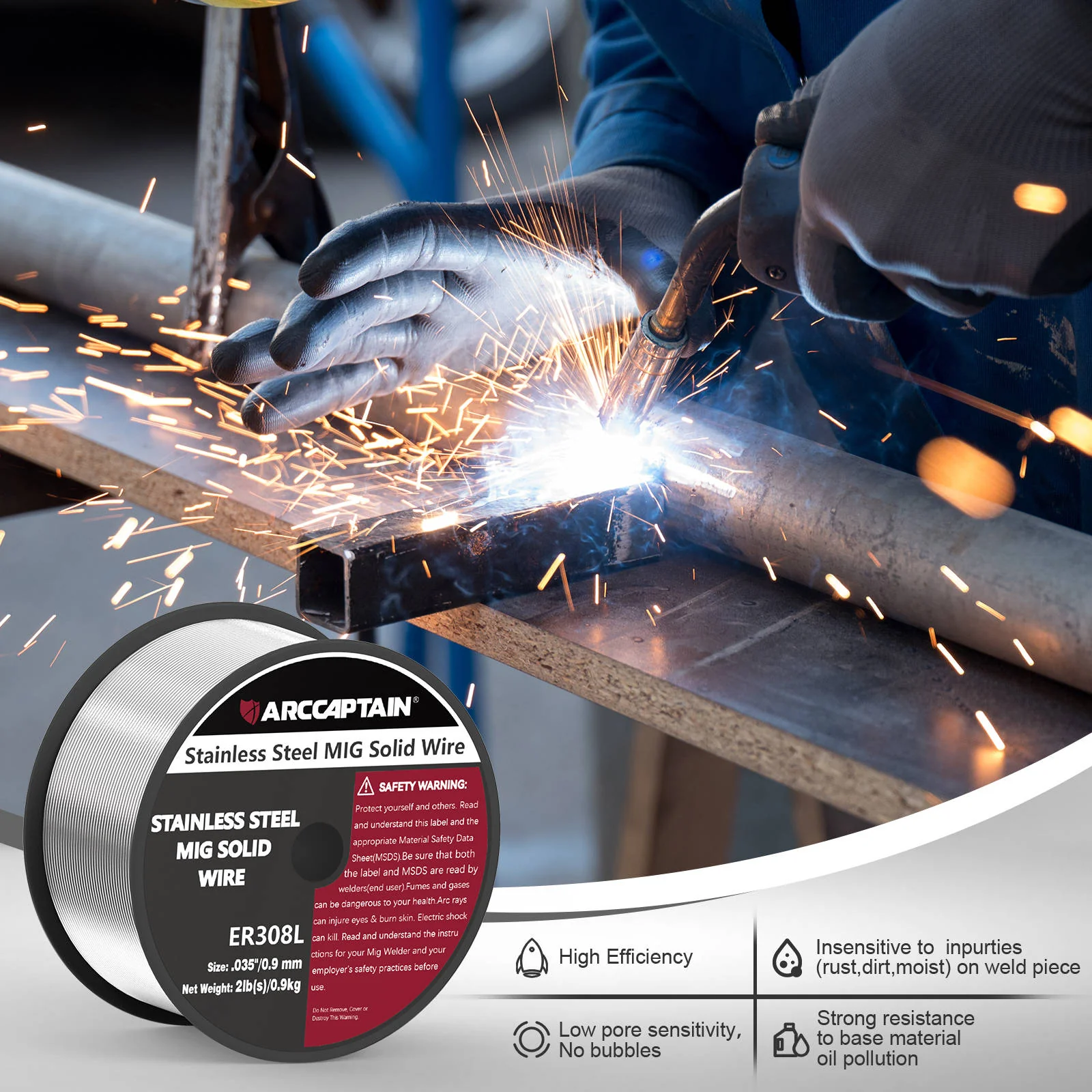 ARCCAPTAIN ER308L Solid Wire 2 Lbs Stainless Steel Mig Welding Wire - Image 8