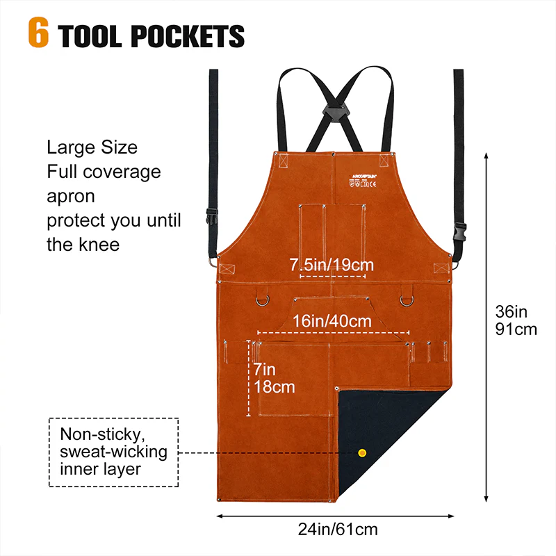 Heavy Duty Thick Leather Welding Apron/Heat Resistant Multi-Function Brown Apron - Image 6