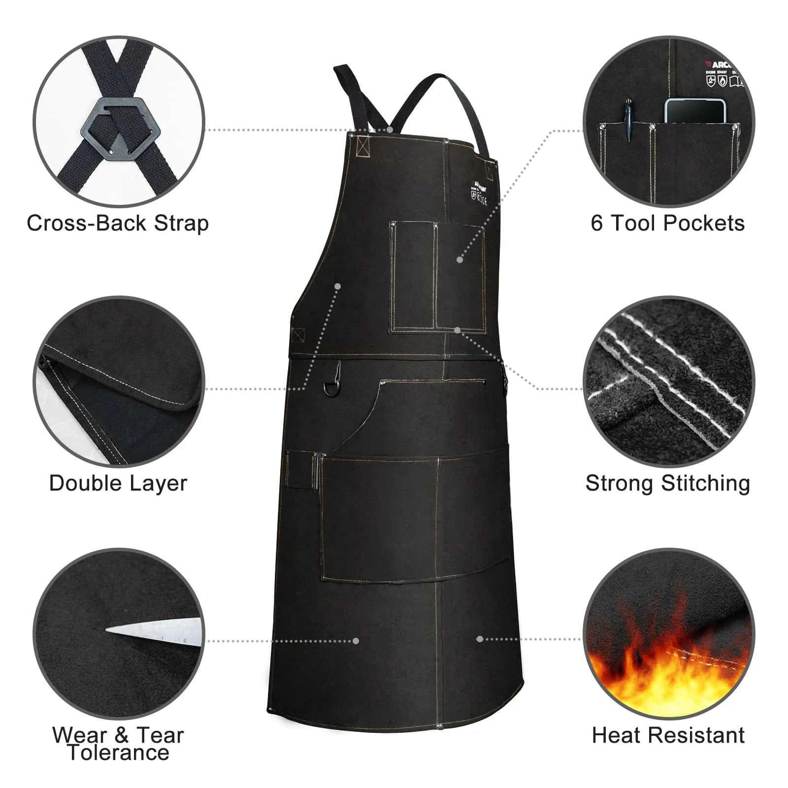 Arccaptain Leather Welding Apron Heat Flame Resistant Apron for Welding - Image 7