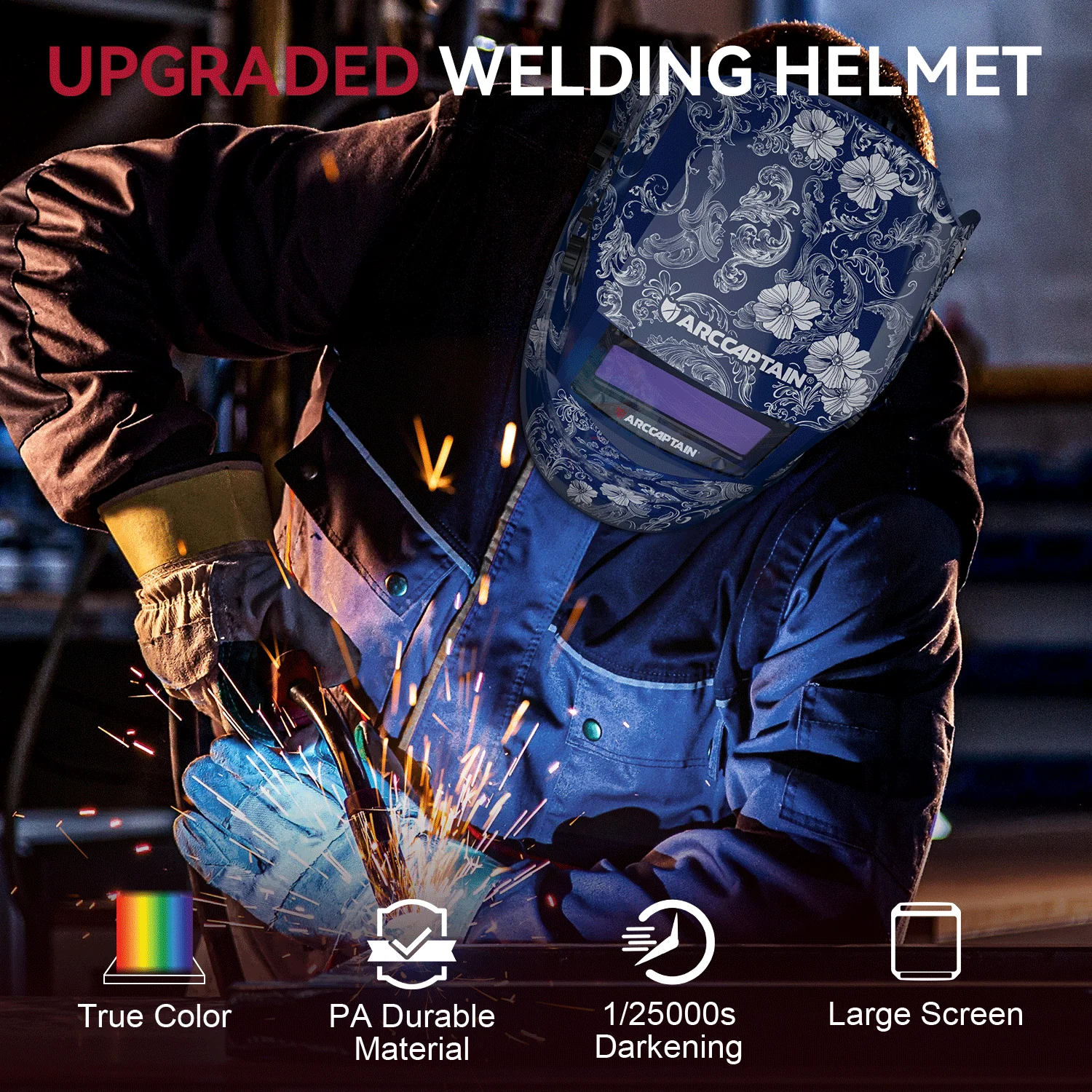 Auto Darkening Lens Welding Helmet Blue and White Porcelain ClearLite X100 - Image 3