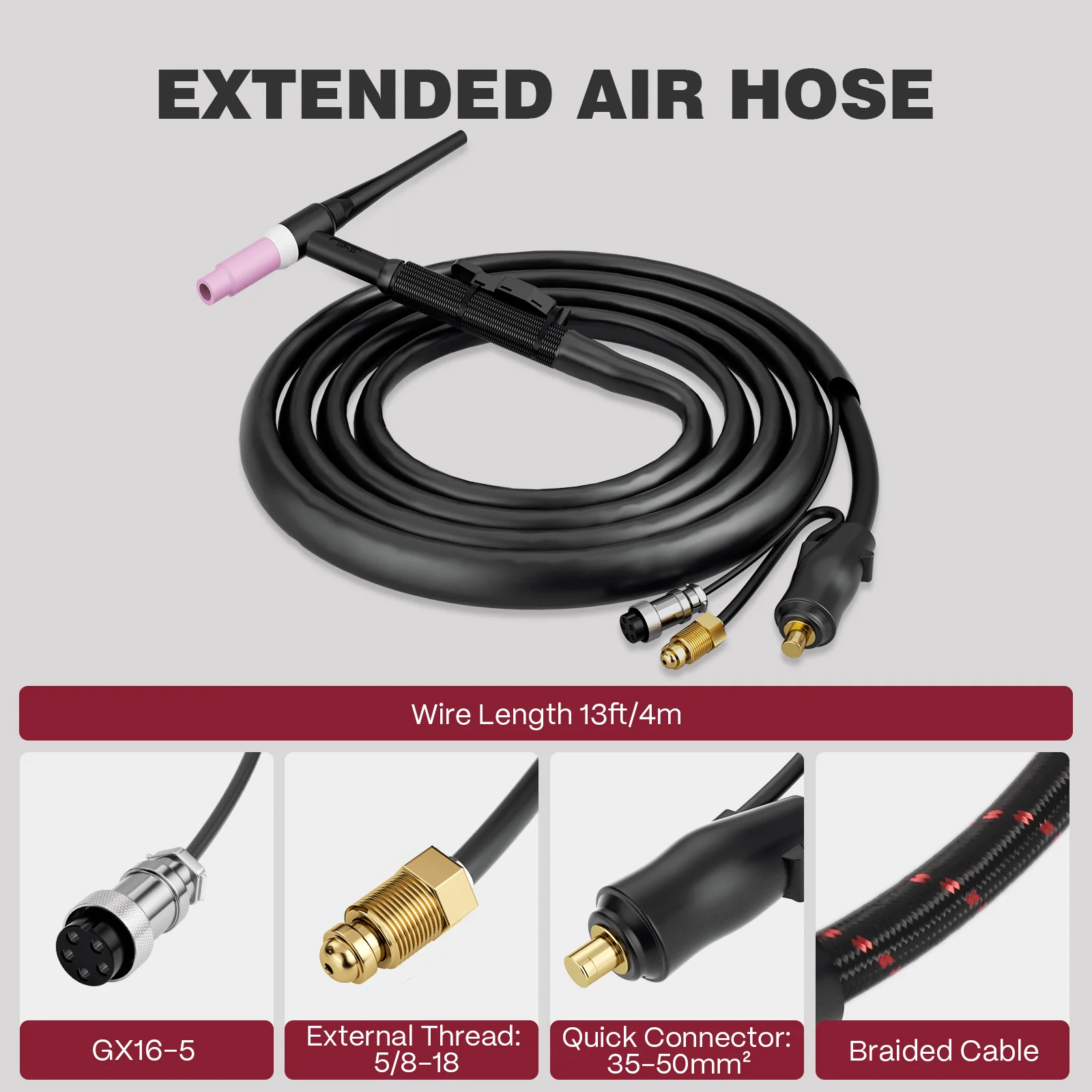 Arccaptain WP-26 150A Air-Cooled TIG Welding Torch with 13FT Cable - Image 4